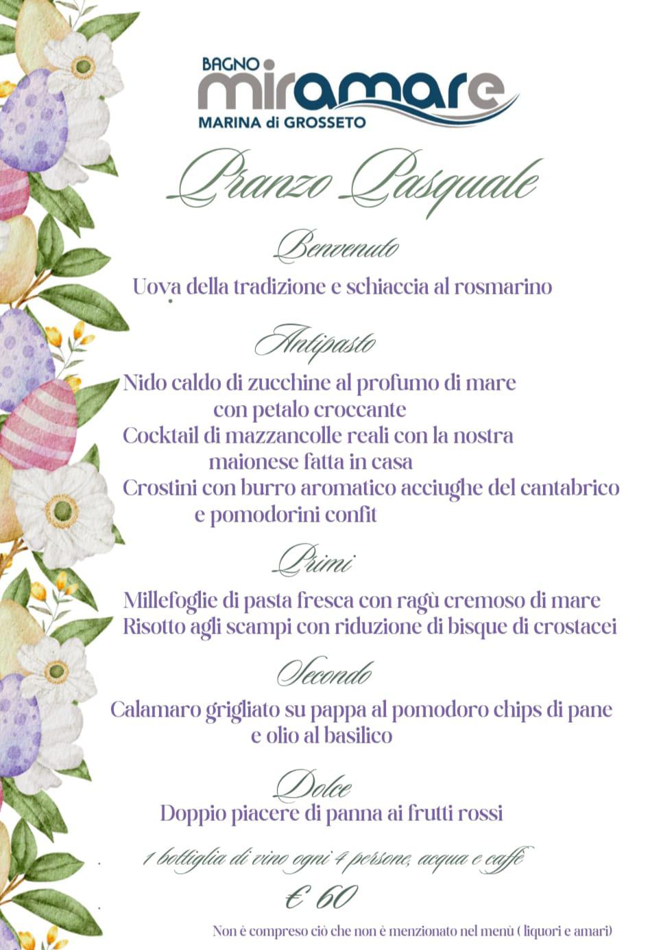 Menu Pasqua 2026 Bagno Miramare Marina di Grosseto